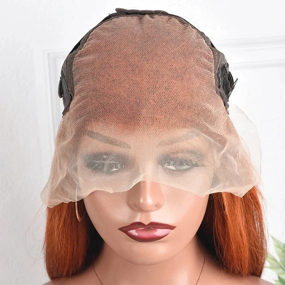 Kurze Bob-Perücken, Ingwer-Orange, Boby-Wave-Bob-Perücken für Frauen, 180 % Dichte, 13 x 4 Frontalspitze_voghion.com