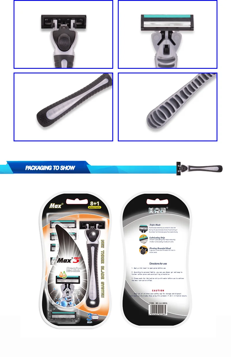 Triple Blade System Razors 1 Handle +8 Free Cartridges| Alibaba.com