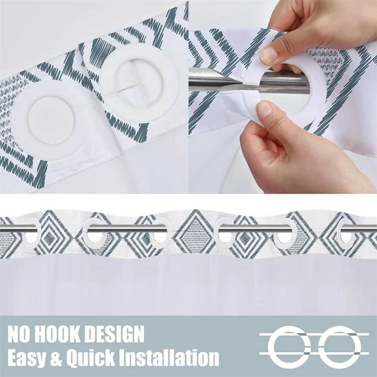 Boho Hookless Shower Curtain With Snap in Liner Bohemian Morden Hotel See Through Shower Curtains for Bathroom