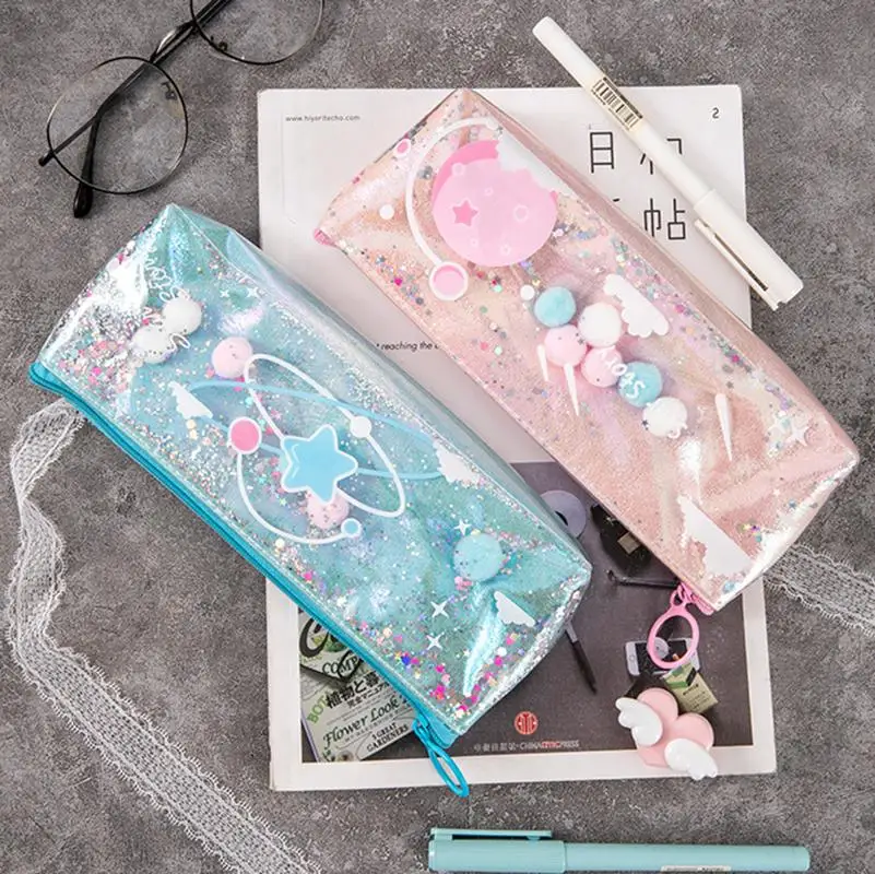 hot selling quicksand pencil case hologram