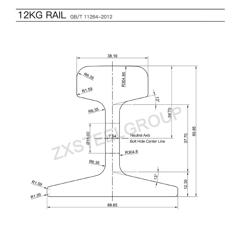 GB Standard 12kg light steel rail with 55Q material and competitive price