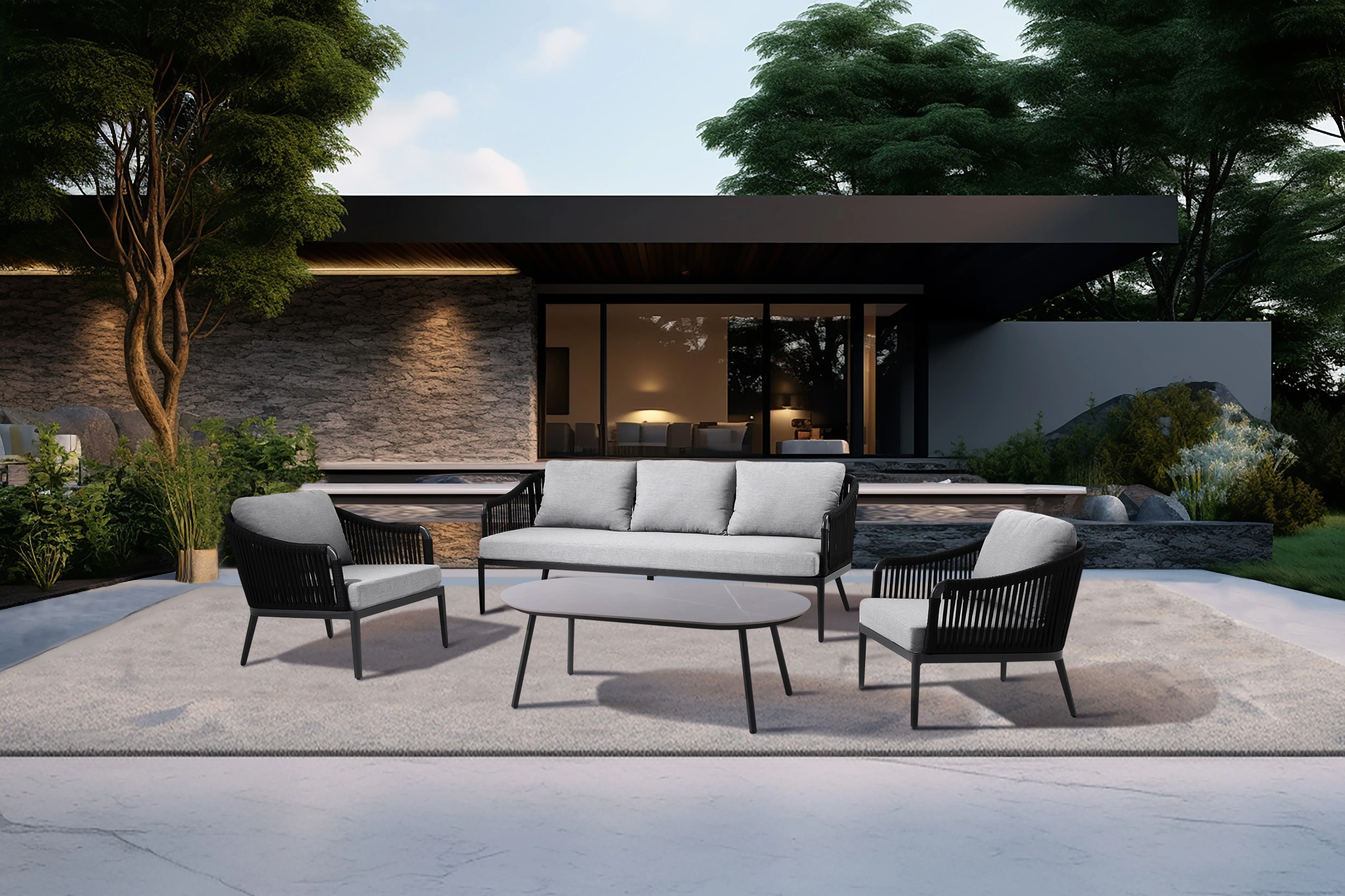 Modern Rope Weaving Garden Furniture Balcony Terrace Single Sofa ...