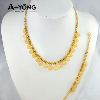 Ayong Jewelry Cuban Link Jewelry Sets 18k Arabic Coin Dubai Gold Plated ...