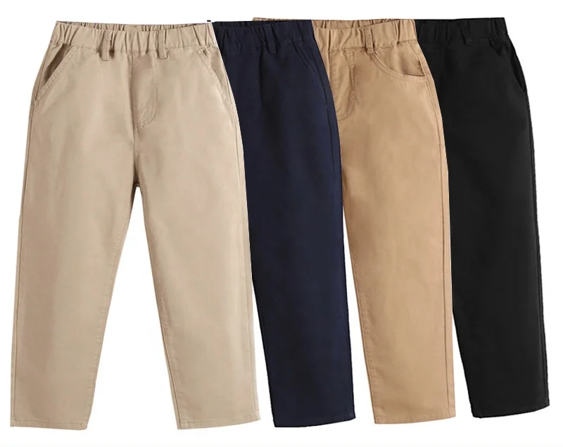 Wholesale New Stylish Loose Straight Super Soft School Uniform Cotton Casual Plain Khaki Pants With Pockets