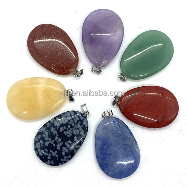 Natural stone pendant, 25x40mm drop melon seed button, DIY accessories, energy meditation stone