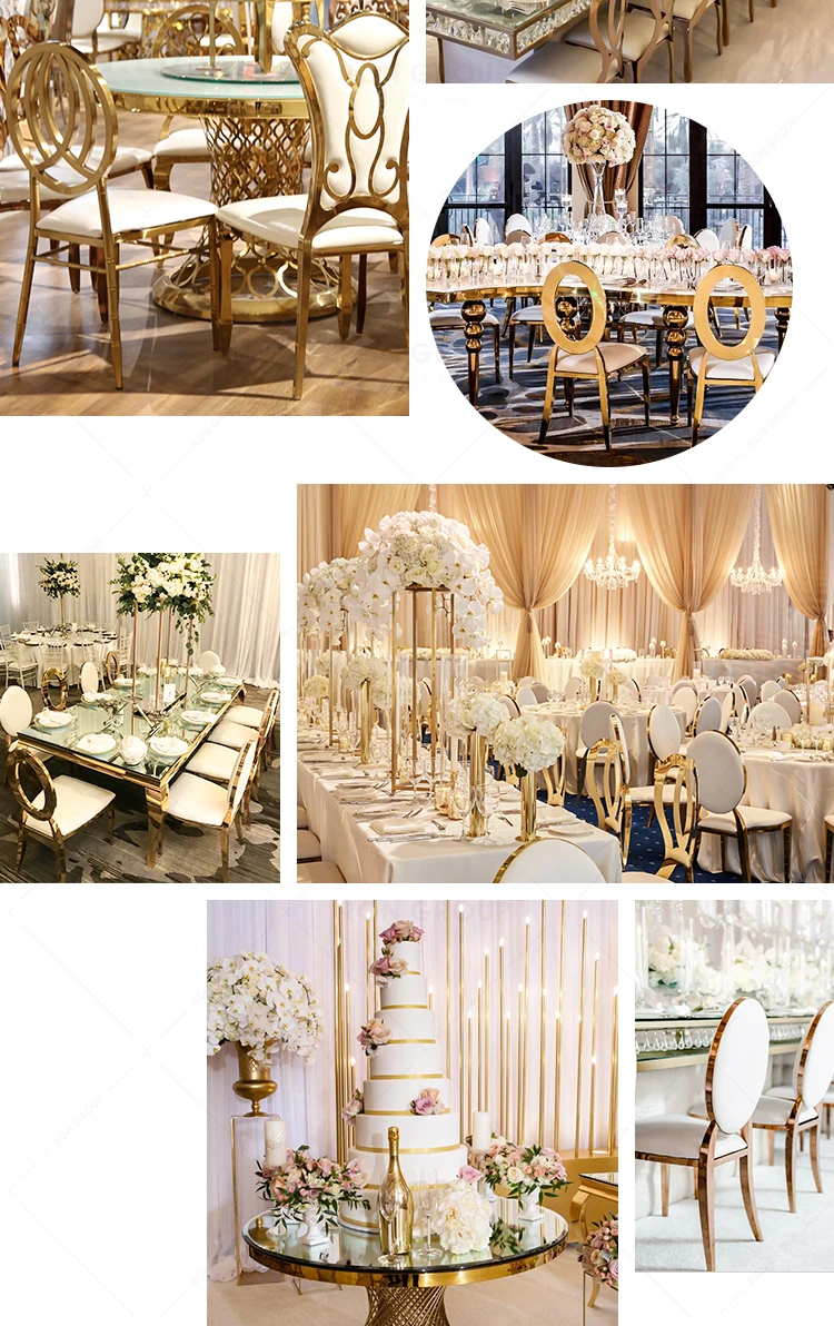 Banquet Pu Leather Dining Stainless Steel Dining Modern Back Floral Designs Gold Wedding Chairs