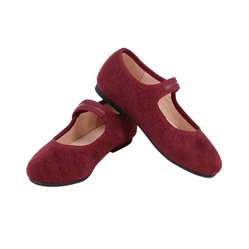 New Products Velvet Fabric Red Big Girls Dress Shoes for Kids Genuine  Leather Princess Shoes Mary Jane Children Shoes Girls