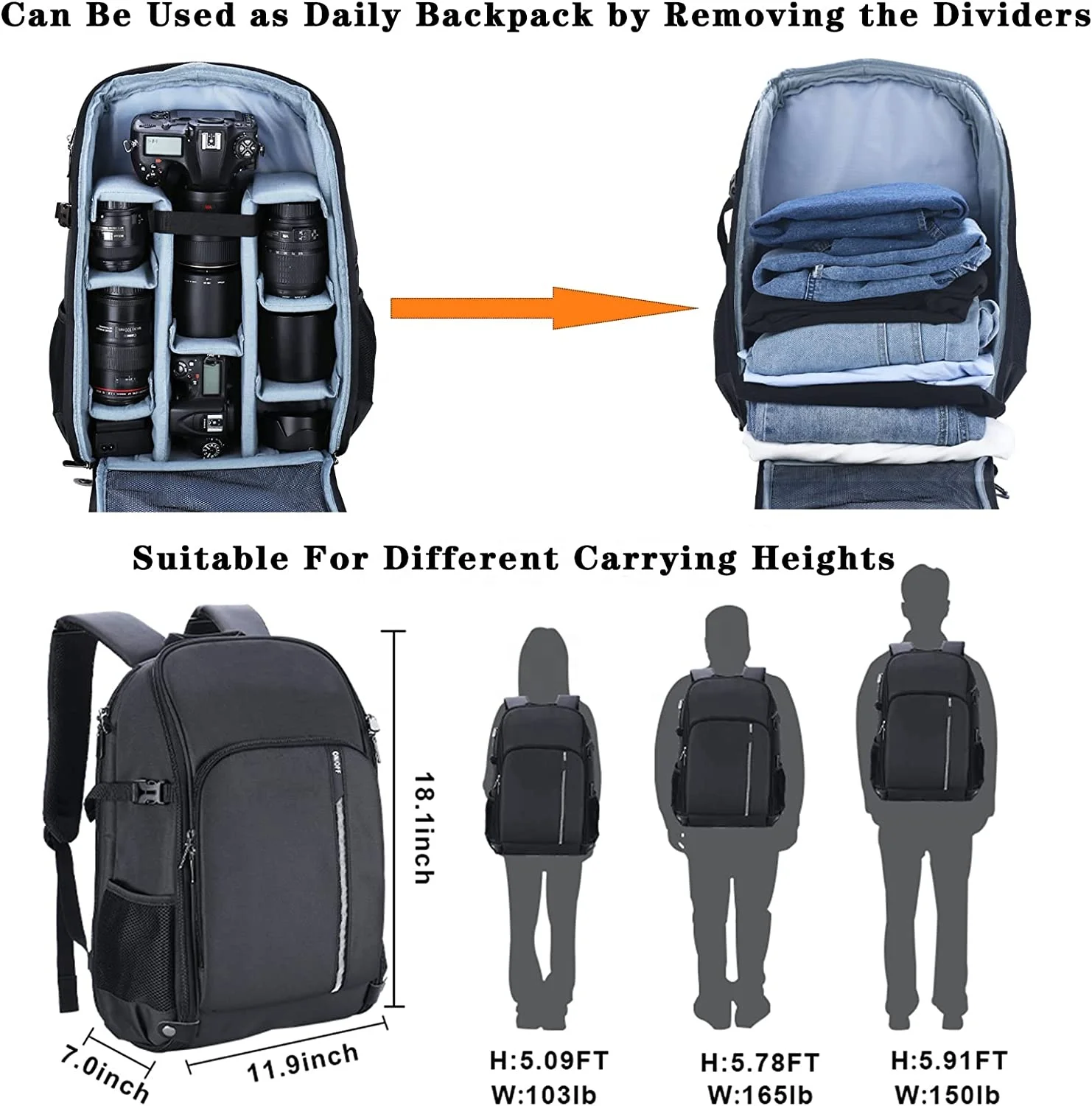 Camera Backpack Large Professional Photography Bag With 16 Inch Laptop  Compartment DSLR Waterproof Camera Backpack