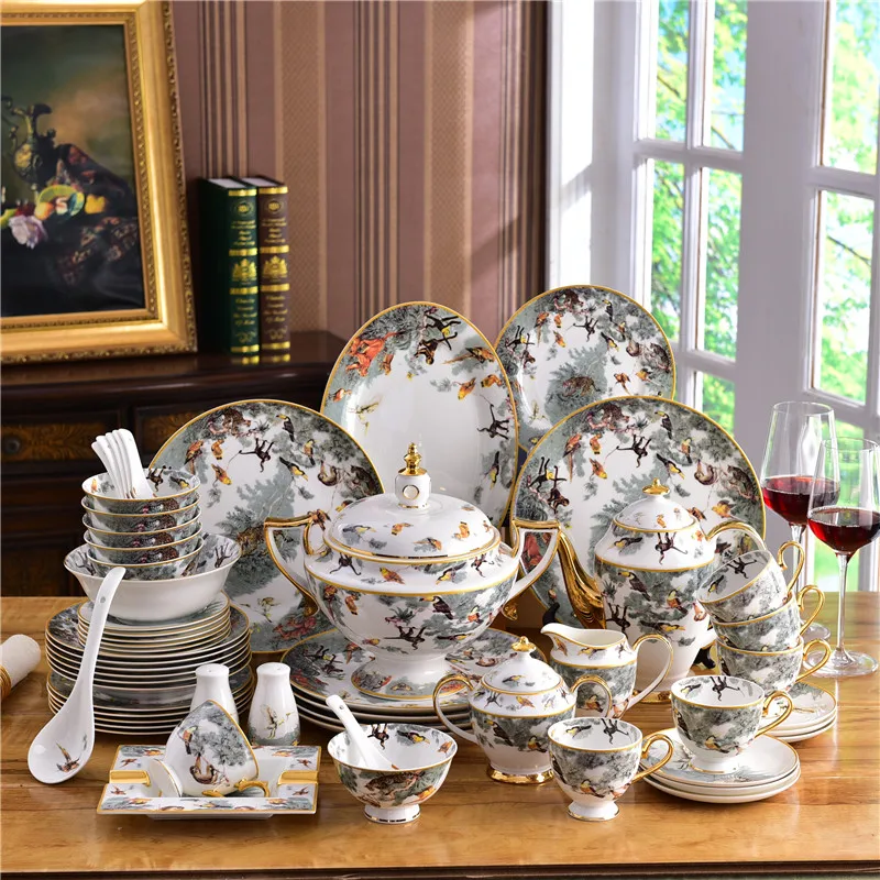  Juego de vajilla de cerámica de 60 piezas, platos de cerámica,  combinación de cerámica, servicio de porcelana para 10 vajillas europeas,  vida feliz : Hogar y Cocina