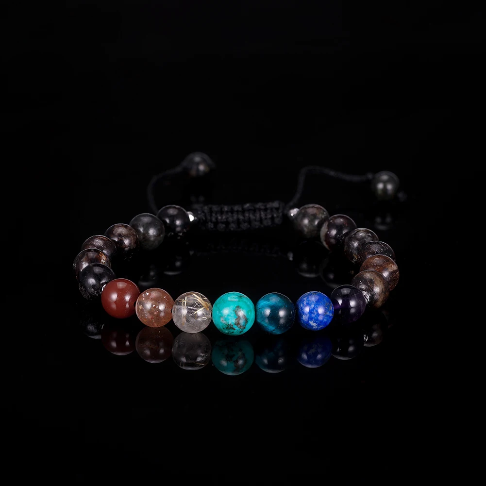 RINNTIN GMB107 Men's and Women's 8mm 7 Chakra Bracelet Braided Rope Natural Stone Yoga Bead Bracelet