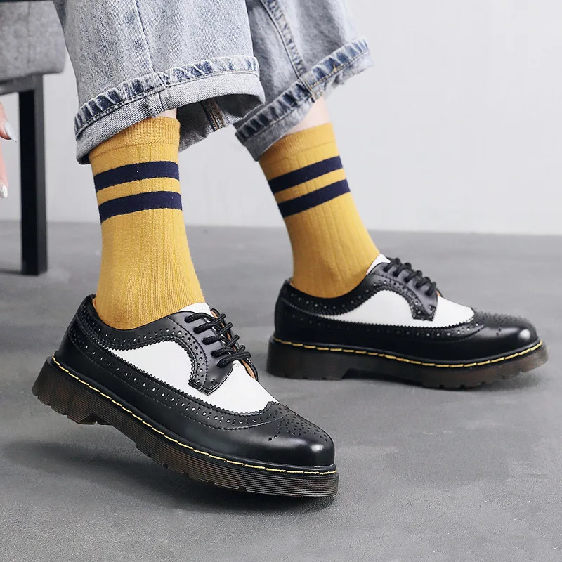 Famosa marca de moda cuñas planas plataforma grueso negro cuero genuino  moda mujer mocasines altura aumento zapatos