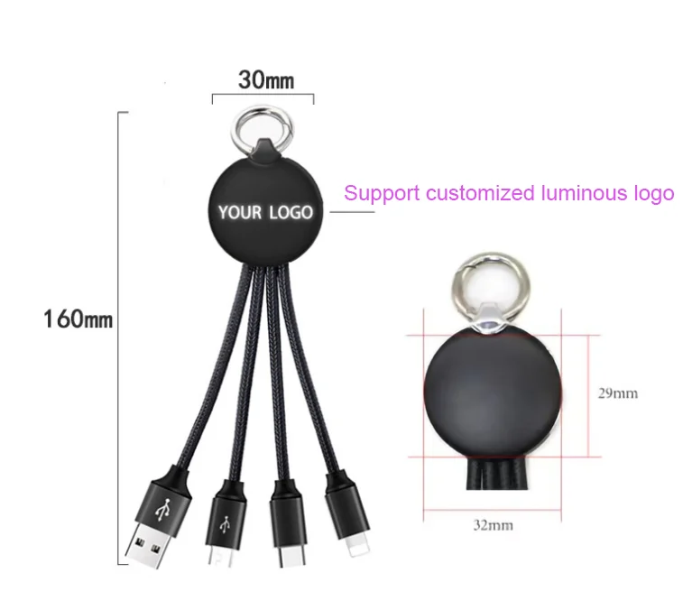 Pogo рекламный Подарочный кабель 3 в 1 зарядный кабель для мобильного телефона usb Луженый Медный Кабель нейлоновая оплетка для apple micro type c usb