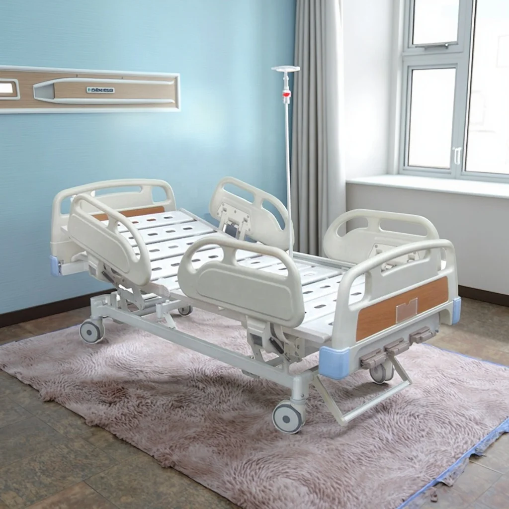 Adjustable Height Foldable Metal Hospital Bed Central Control Casters Hand Crank Infusion Multi-Function Modern Design Hotels 4