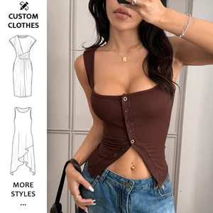 Women Ribbed Tank Tops Sleeveless Button Down Camisole Summer Scoop Neck Cropped Top