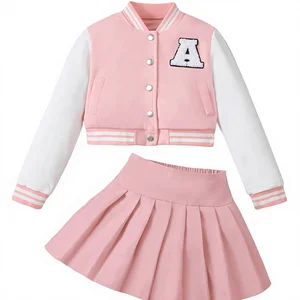 YOURUIKEY Girls 2-Piece Outfits Skirt Set Button-Up Jacket Sweatshirt Pleated Mini Skirts Fall Winter Clothes Size 7-14Y Made