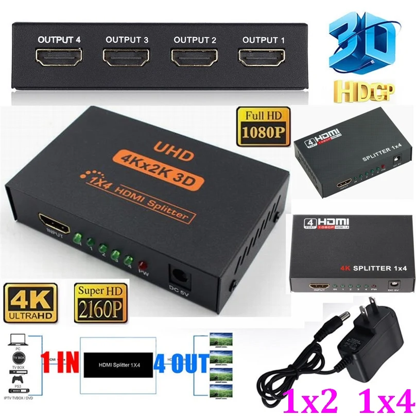 4 Port HDMI dağıtıcı 1X4 1x4 1 4 Out HDMI Hub tekrarlayıcı