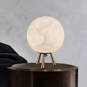 Spanish Natural Marble Table Lamp Simple Bedroom Bedside Night Light Copper Material LED Desk Atmosphere Decorative Reading Room