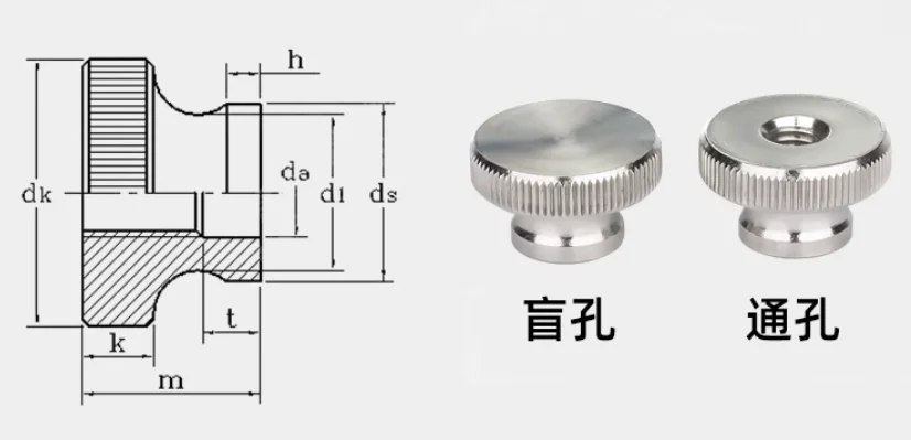 Tool Less Rotation Nuts Polished Stainless Steel 304 Threaded Inserts Knurled Toolless Thumb ...
