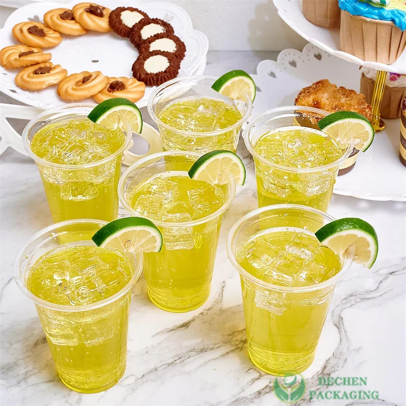Boba Cup With Lid Disposable Clear Plastic Cups With Dome Lids