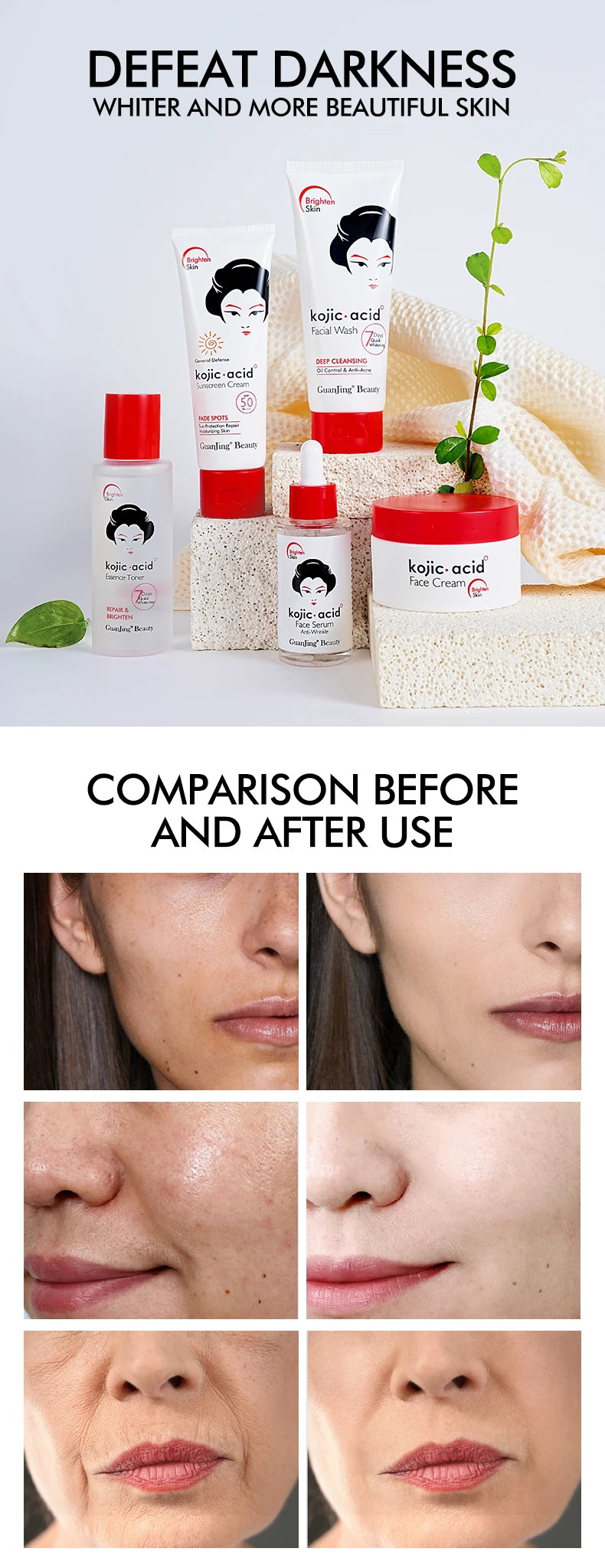 Guanjing Kojic acid whitening skin care set anti aging kojic acid skin care sets new for all stype skins