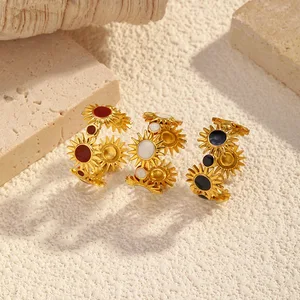 MW Wholesale Color Dripping Oil Waterproof Personality Stainless Steel Sun Flower Opening Jewelry Ring for Women