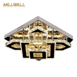 New Beautiful 240V Hotel Square Shape Crystal Big Wide Angle Led Ceiling Light