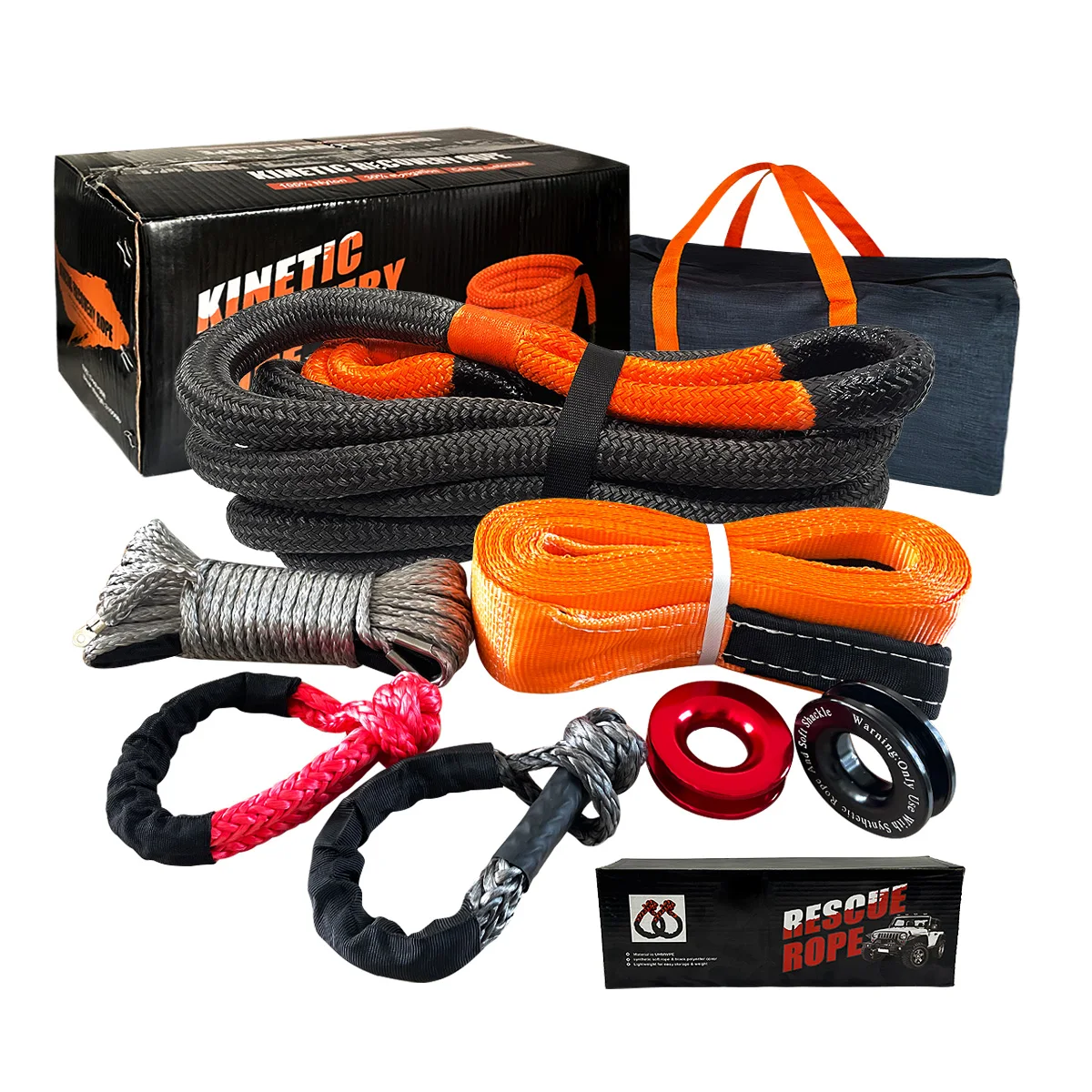 Braided Kinetic Recovery Kit Rope with Off-road Synthetic Soft Shackle