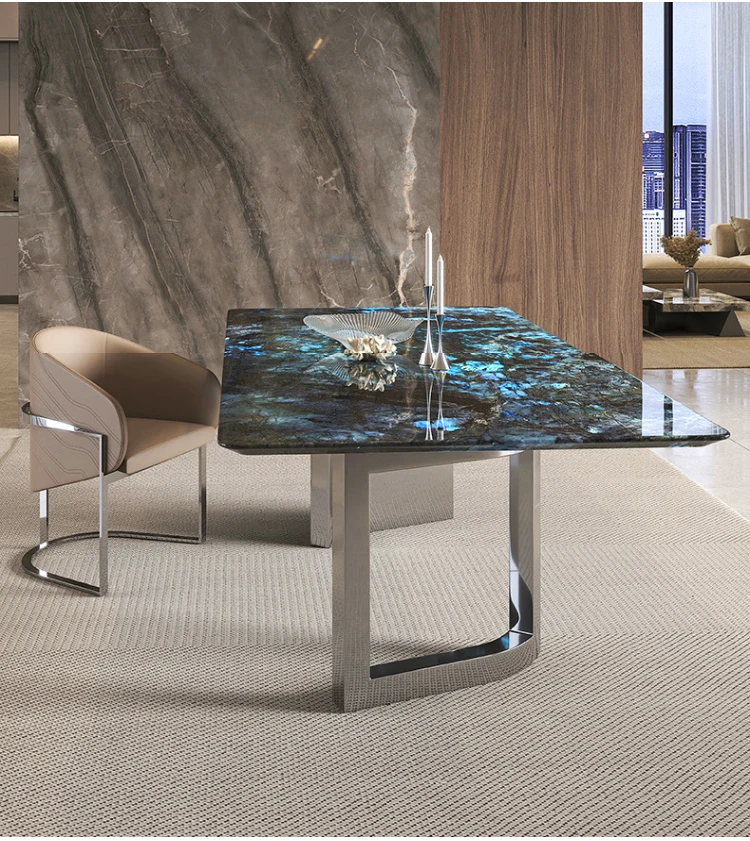 Rectangular Shape Dining Table Luxury Italian Marble Dining Table with Stainless Steel Legs