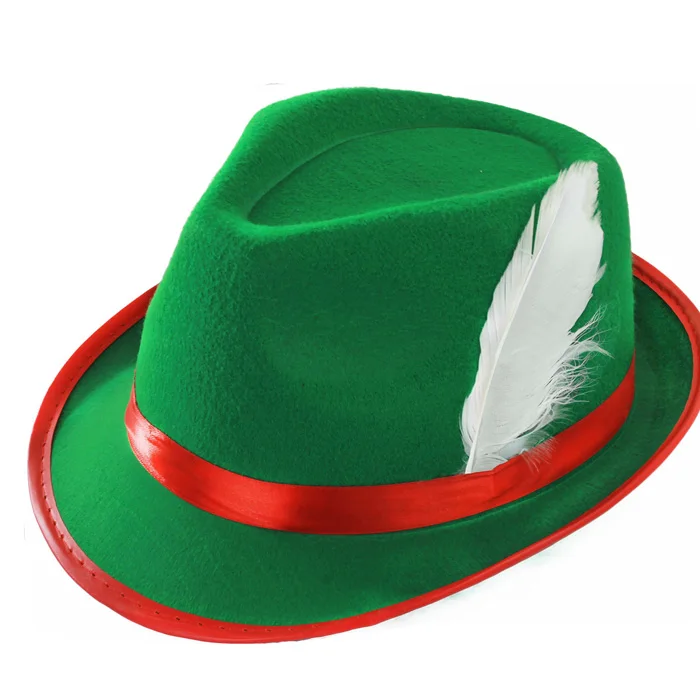 Новая мода баварский цилиндр немецкой альпийской баварский Октоберфест шляпа цвета с белыми перьями