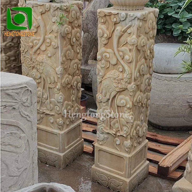 Chinese Ancient Style Marble Small Column Sculpture Stone Pillar Sculpture
