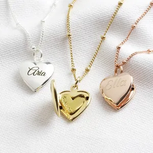 Custom 18k Gold Plated Stainless Steel Metal Heart Lock Photo Locket Pendant Necklace Personalized Lovers Shape Love Letter
