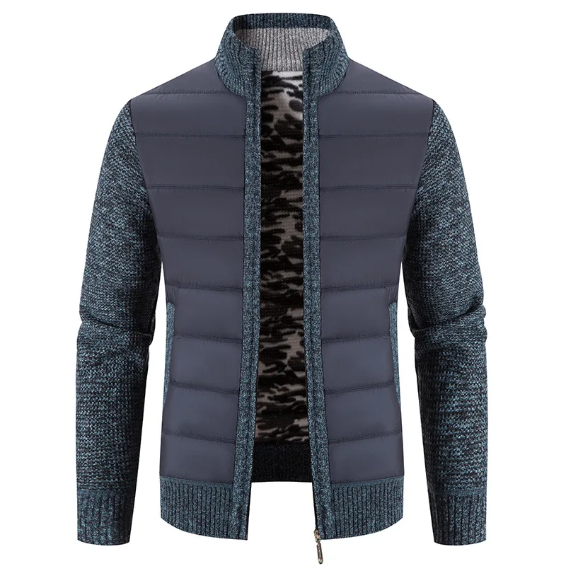 Men's Knitwear Coat Stand Collar Patchwork Padded Jacket_voghion.com