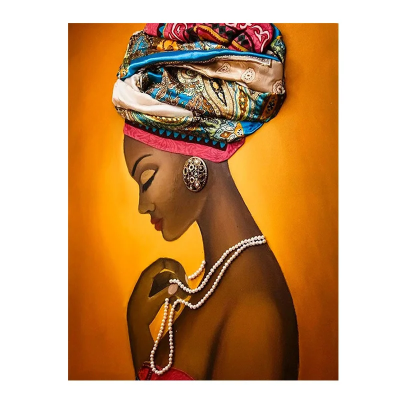 Huacan-pintura de mulher africana por número, pintura, lona