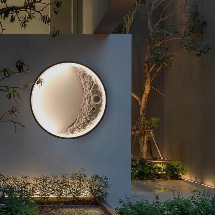 Porch Moon Wall Lamp Nordic Luxury Background Wall Lights Round Mirror Lunar Soil Face Stairwell Moon Lamps