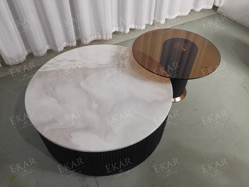 product modern round glass coffee table set with metal frame for living room-67