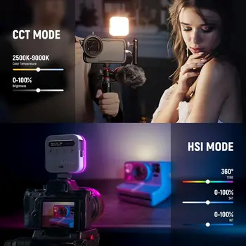 NEEWER Magnetic RGB Video Light, 360 Full Color Mini LED Camera Light with CRI96+ 2500-9000K 18 Scenes 3 Cold Shoes & 1/4" detail image