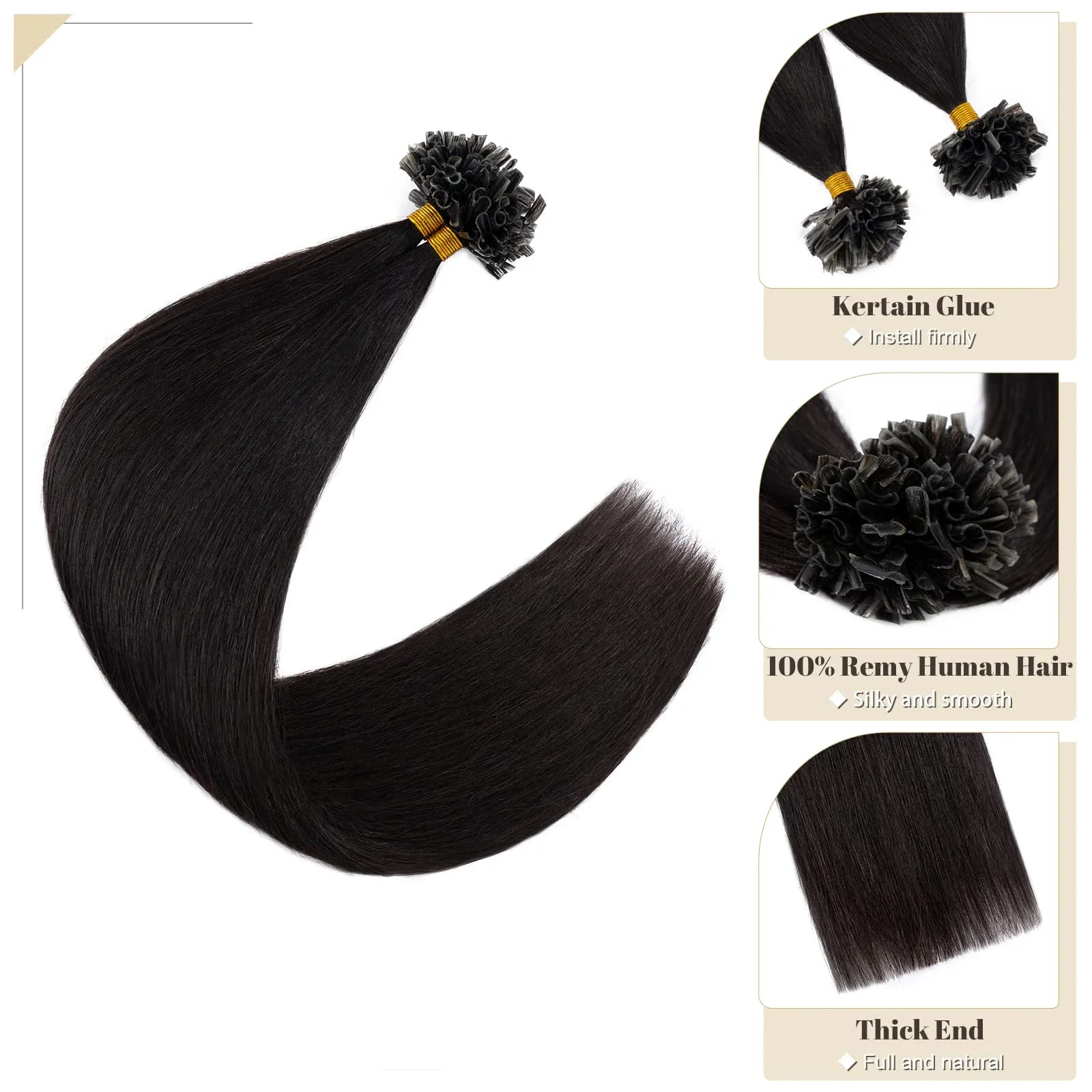 Gerade U-Tip-Haarverlängerungen, 100 % Echthaar, Nr. 1B, natürliche Farbe, Keratin-Kapsel-Fusion-Haarverlängerungen, 50 g/Packung, für Frauen_voghion.com