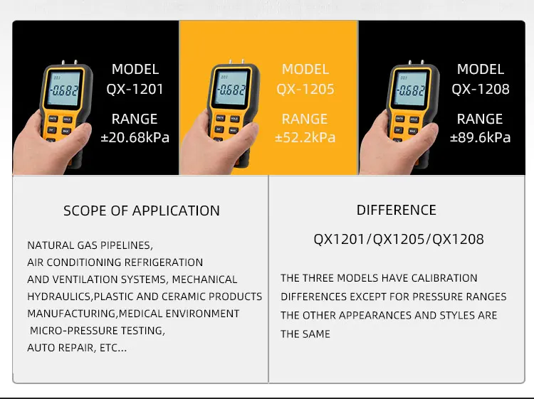 20kpa Portable Air Differential Pressure Meter Digital Manometer Auto 
