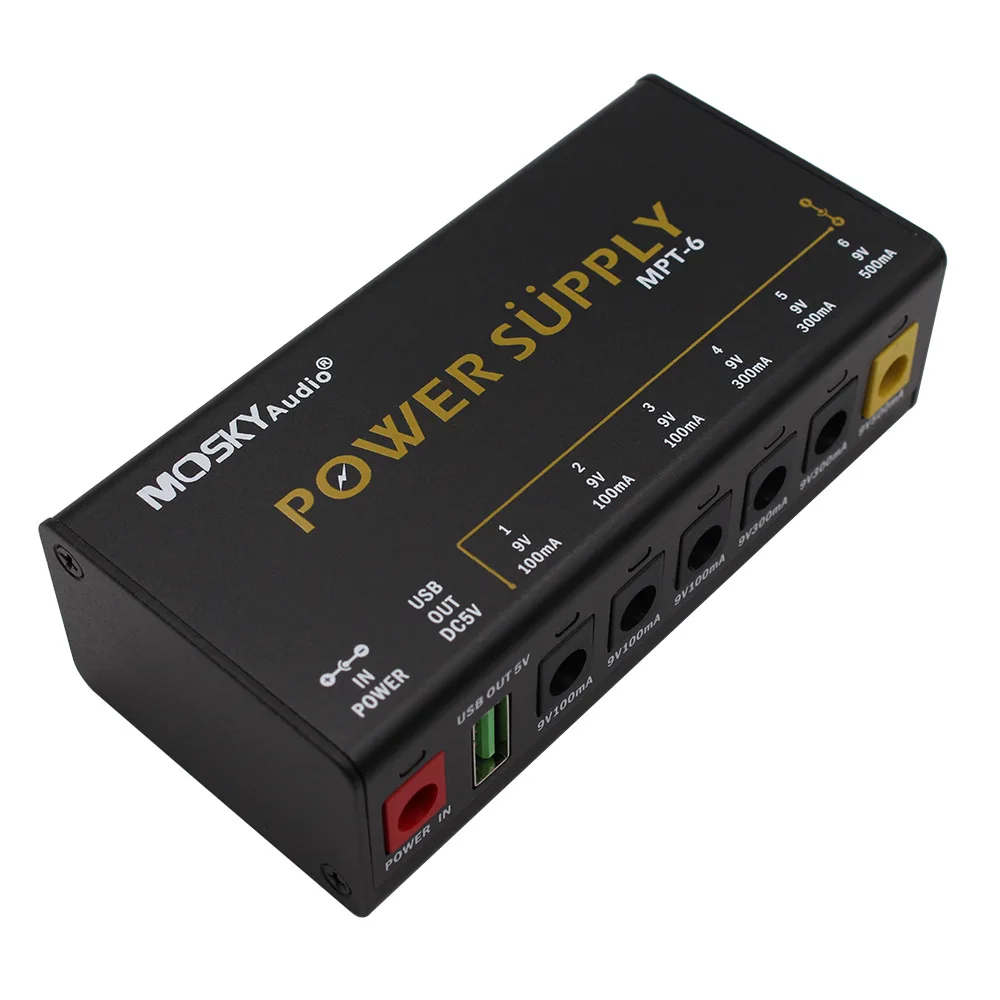 MOSKYAUDIO 6-Channel Guitar Pedal Power Supply with Independent