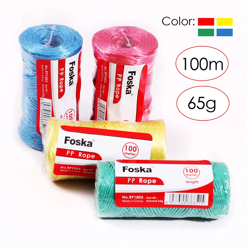 Foska Stationery Good Quality 100m Plastic Colorful PP Rope