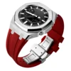 Boîtier argenté + bracelet rouge
