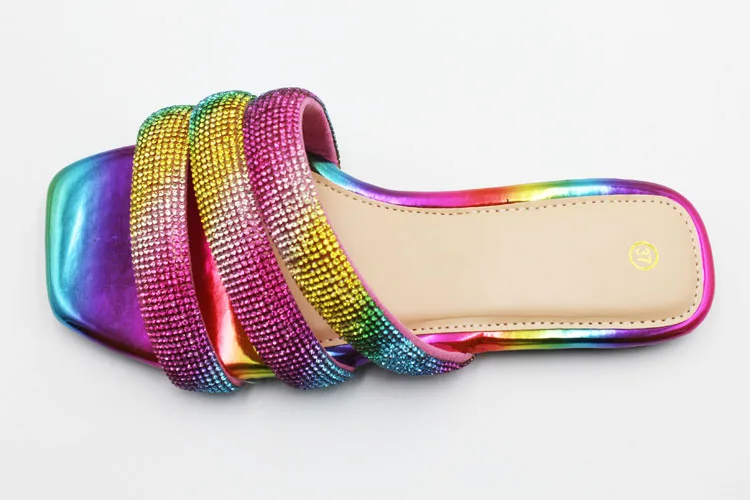 Custom Women's Trendy Summer Shiny Rhinestone Sandals Flat Slippers ...