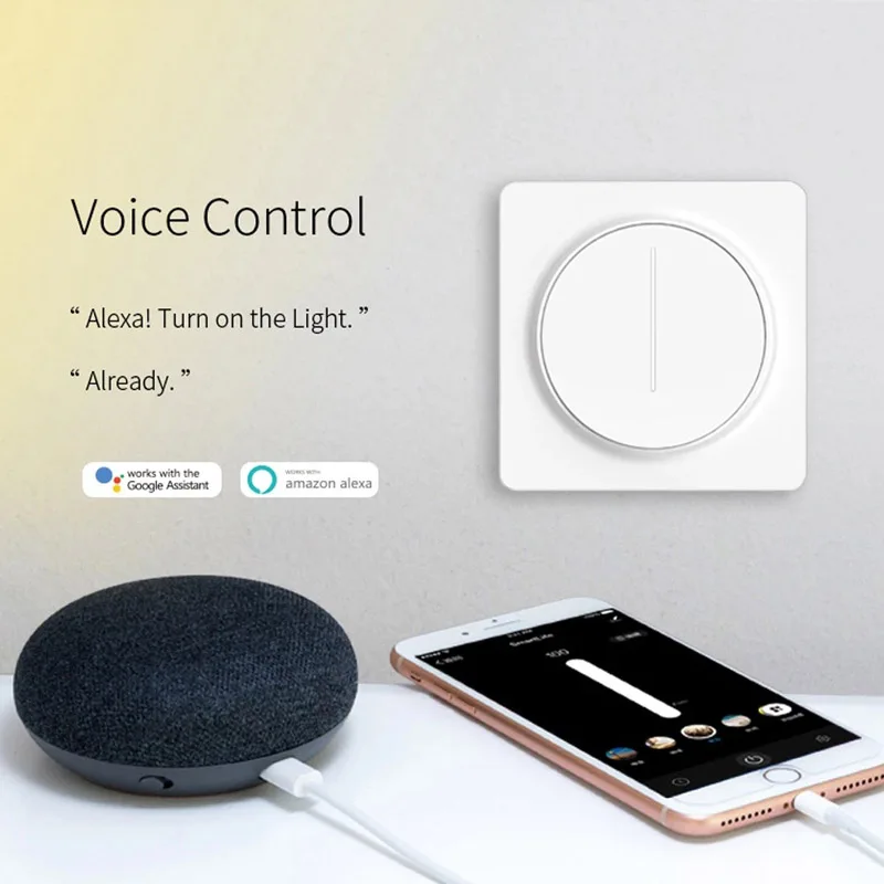 LEDEAST RD01Z ZigBee 86 Size Stepless Rotate Smart Knob Dimmer Switch Work With Alexa Google Voice Control
