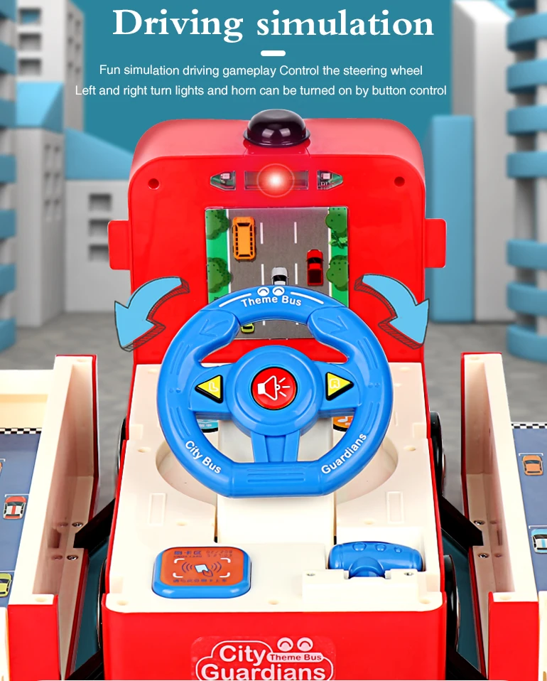 Deformation truck steering wheel bus simulator baby steering wheel toys learn to drive musical educational bus toy infants