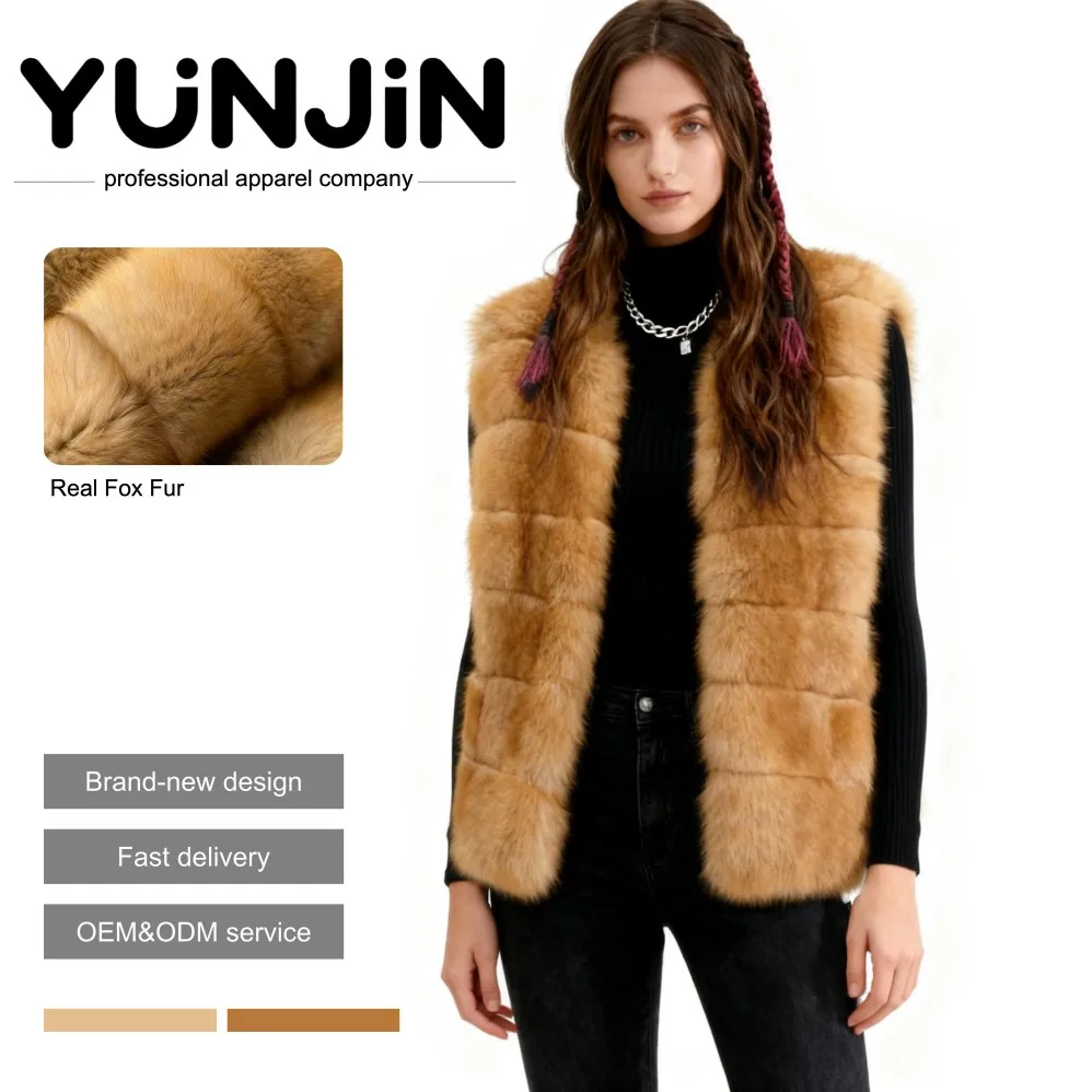 YUNJIN Designer Women's Natural Fox Fur Winter Coat
