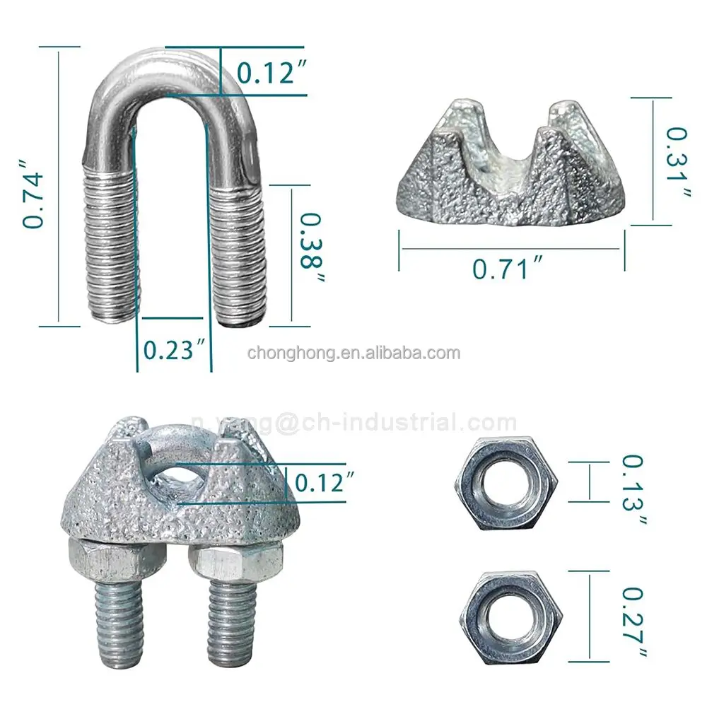 1/8 Inches M3 Cable Clamps Zinc Plated Wire Clamp Galvanized Wire Rope  Cable Clip Clamp for Fixed Wire Rope and Cable, image size:1000x1000