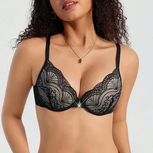 Highly Durable Charming Design Floral Knitted Breathable Push-Up Underwire Support 3/4 Cup Ladies Lace Bras in Bulk