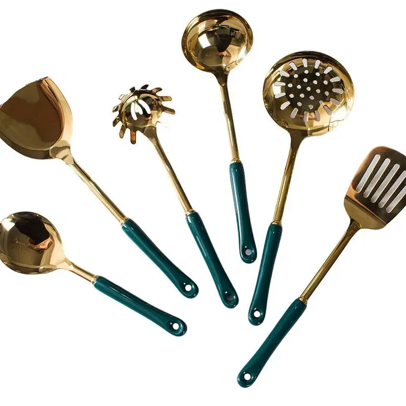 luxury dark green gold cooking tools