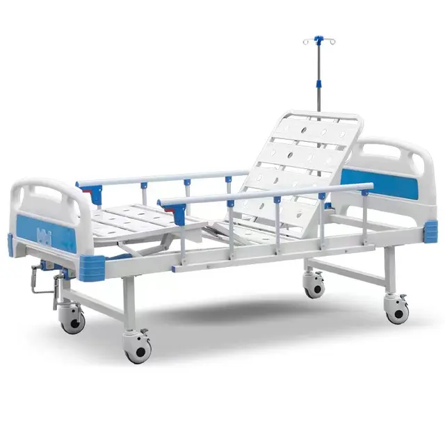 Hot Sale 2 ABS Crank Hospital Bed with Universal Mute Castor and Stainless Steel Folding Guardrail