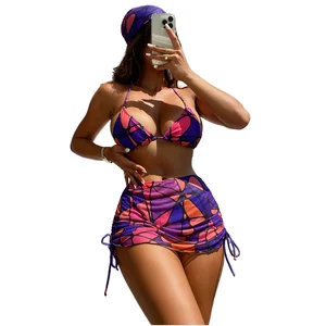 Hot Sale Women's 2 Piece Set Geometric Print Halter Backless Bikini Eco-Friendly Spandex/Nylon Sexy Charm Swimsuit